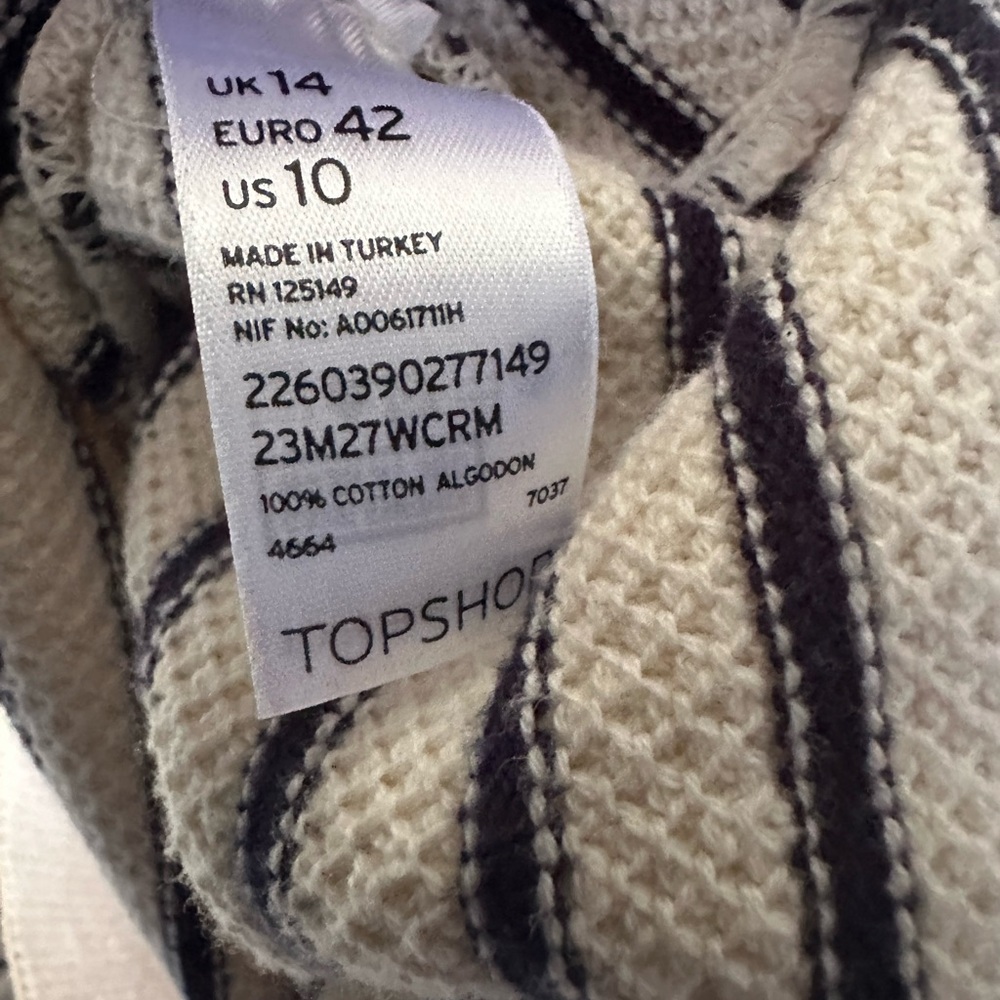 Topshop Lace Collar Striped Knit Sweater Size 10 Cream Navy Studded Crochet - Picture 6 of 6